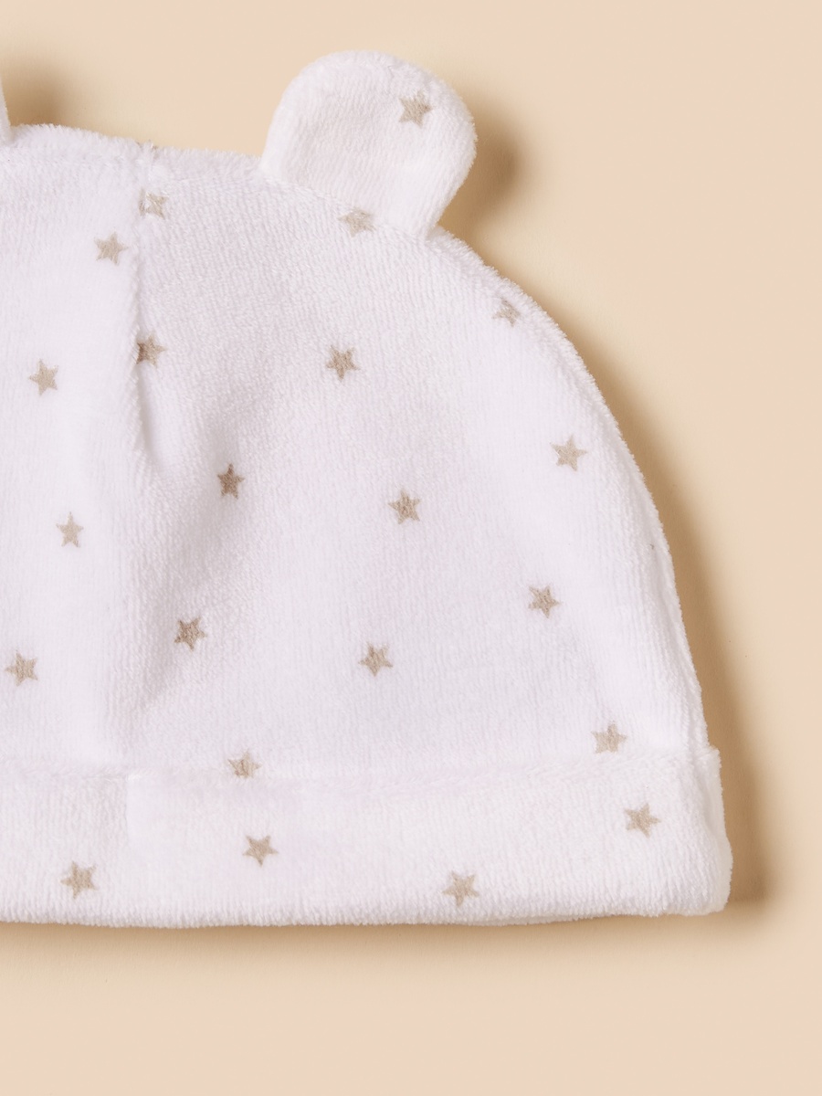 Bear Applique Velour Sleepsuit with Cap