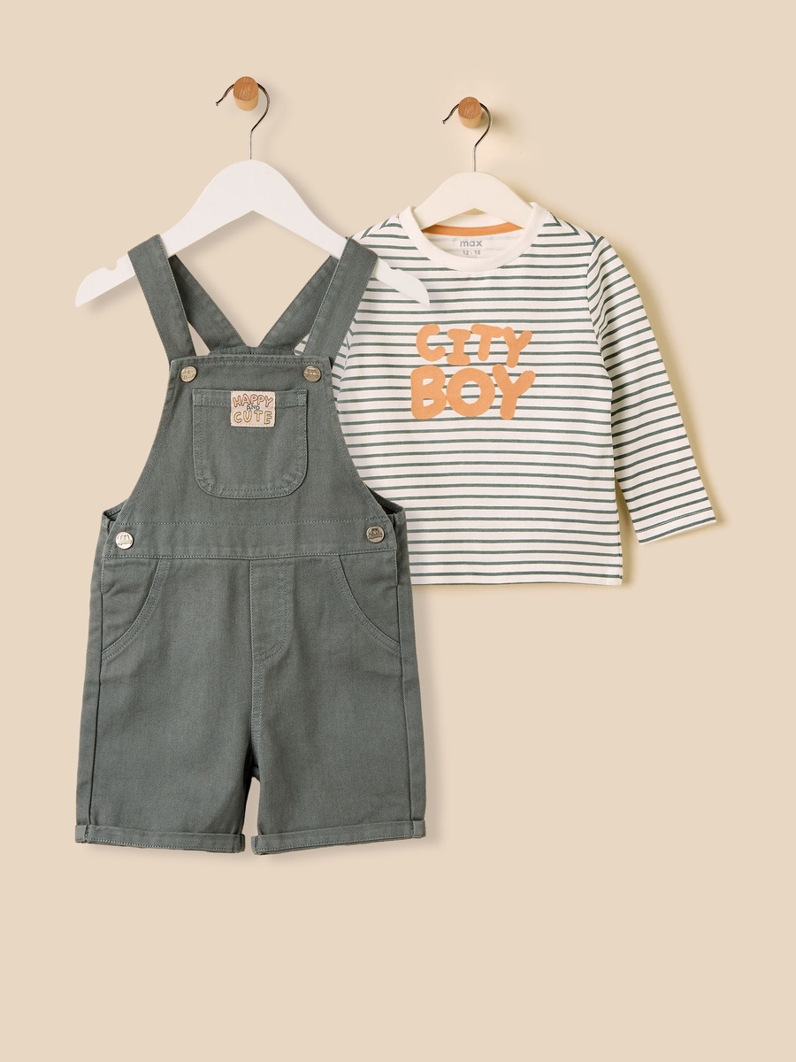 Striped T-Shirt and Denim Dungaree Set