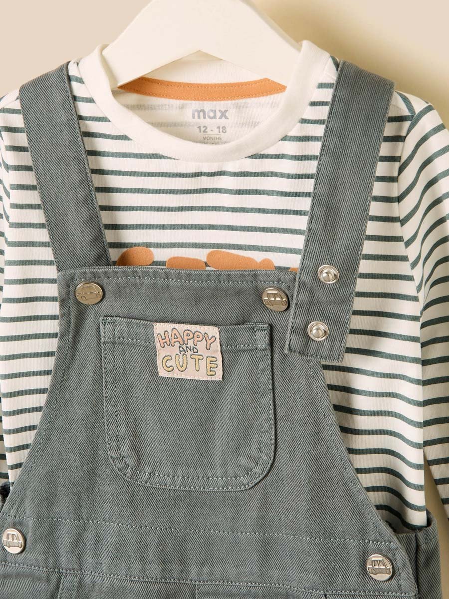 Striped T-Shirt and Denim Dungaree Set