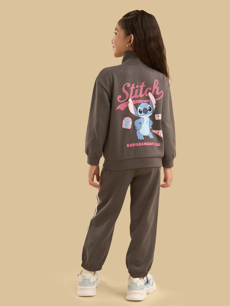 Stitch Print High Neck Jacket and Joggers Set