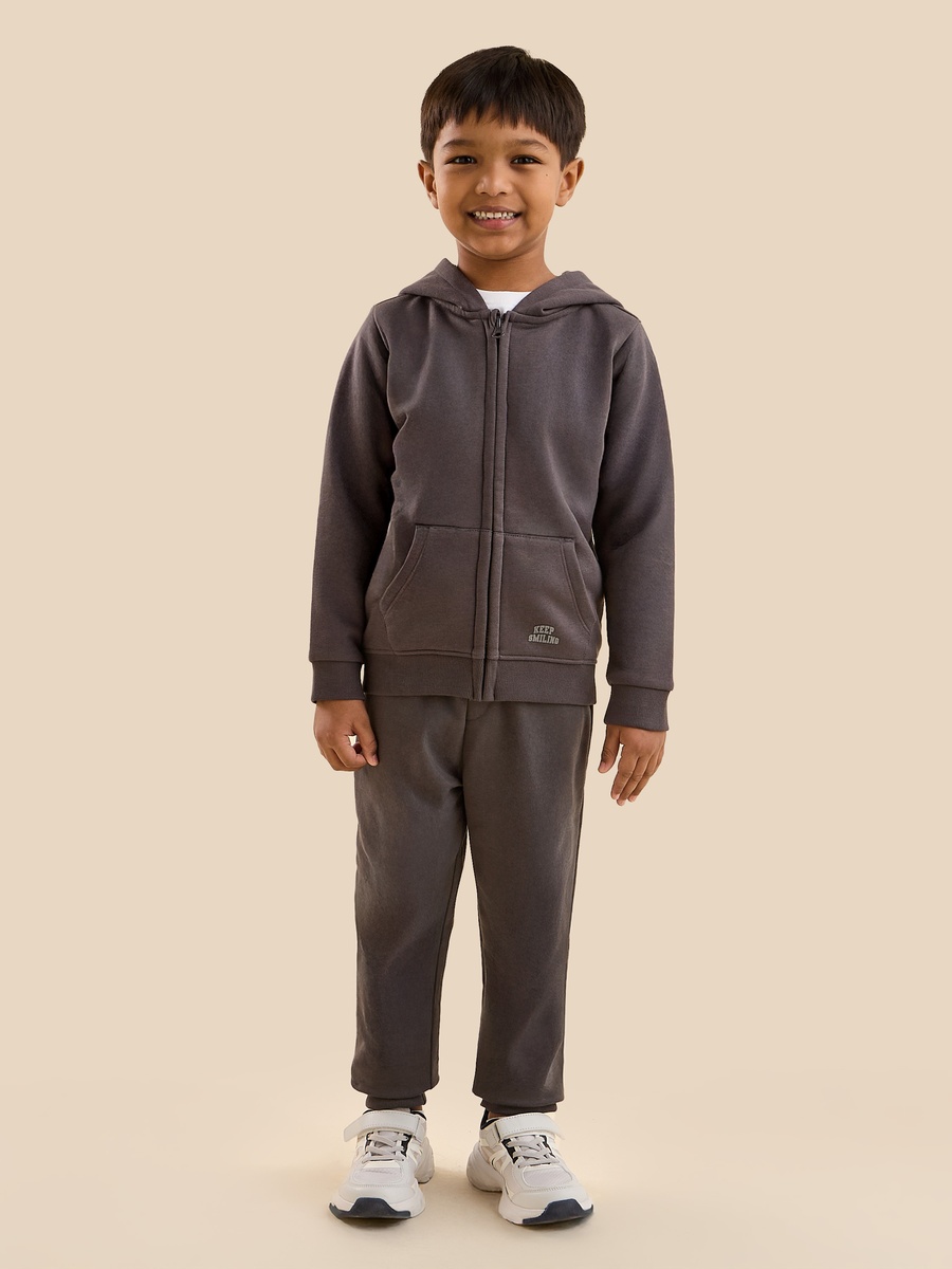 Plain Zip Through Hoodie with Kangaroo Pocket