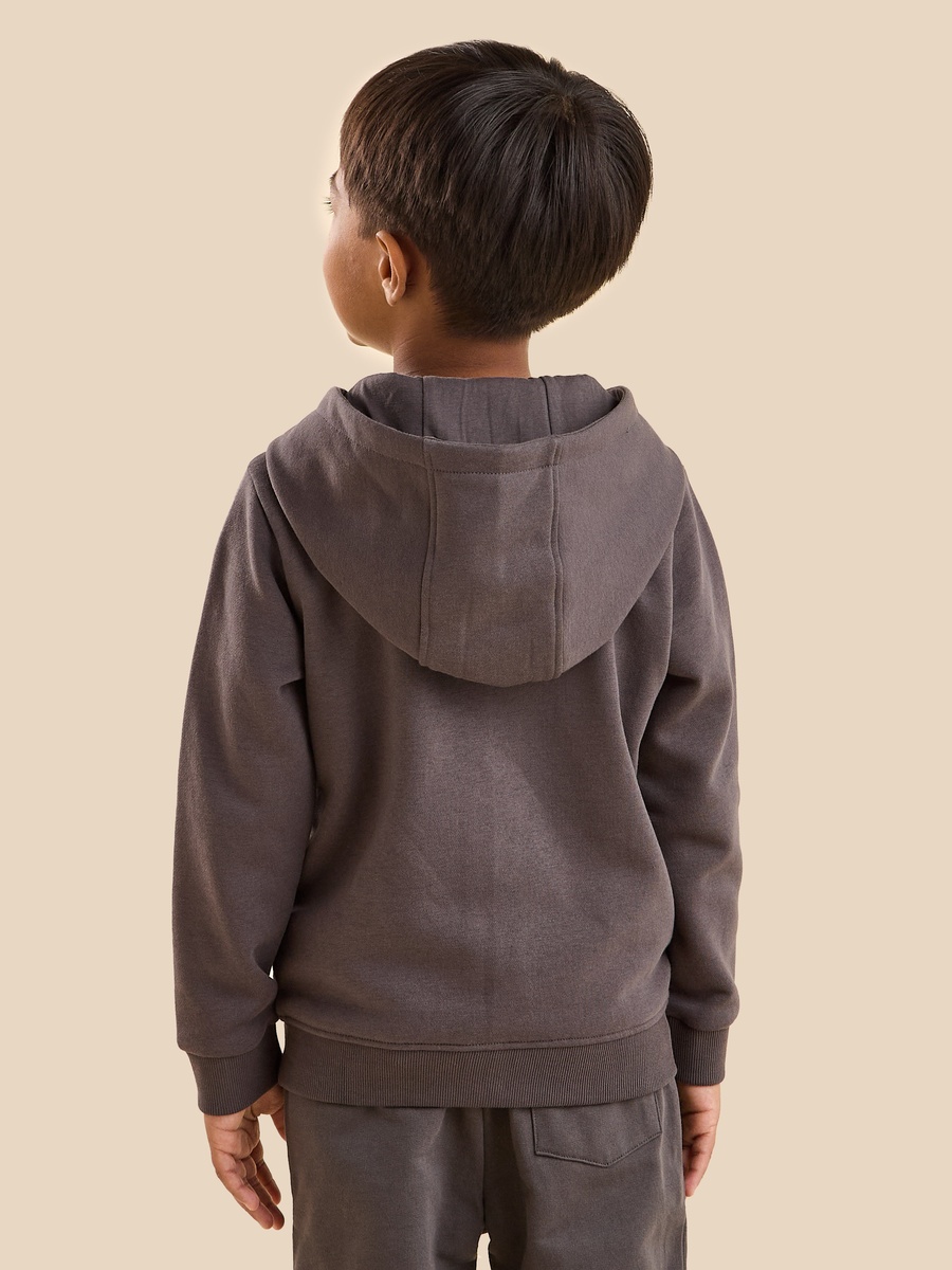 Plain Zip Through Hoodie with Kangaroo Pocket