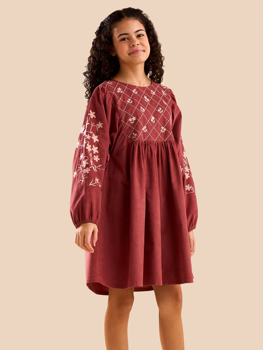 Embroidered Corduroy Dress For Default Category at Saudi | Styli