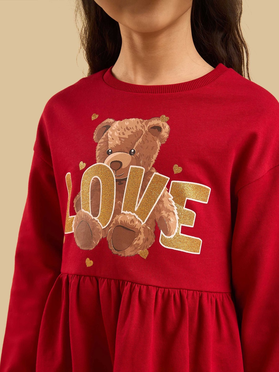 Teddy Bear Print Cotton Dress