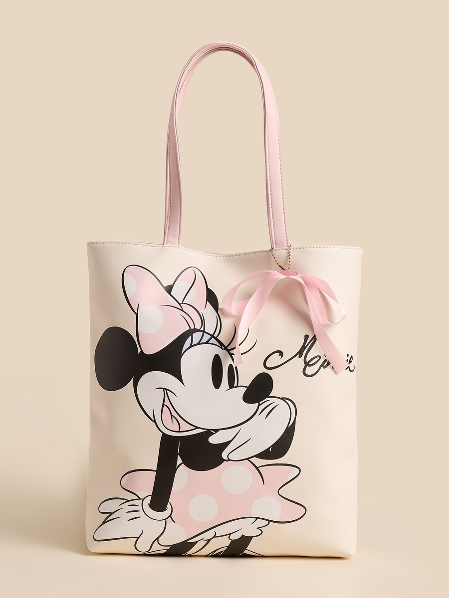 Minnie Mouse Print Tote Bag with Button Closure