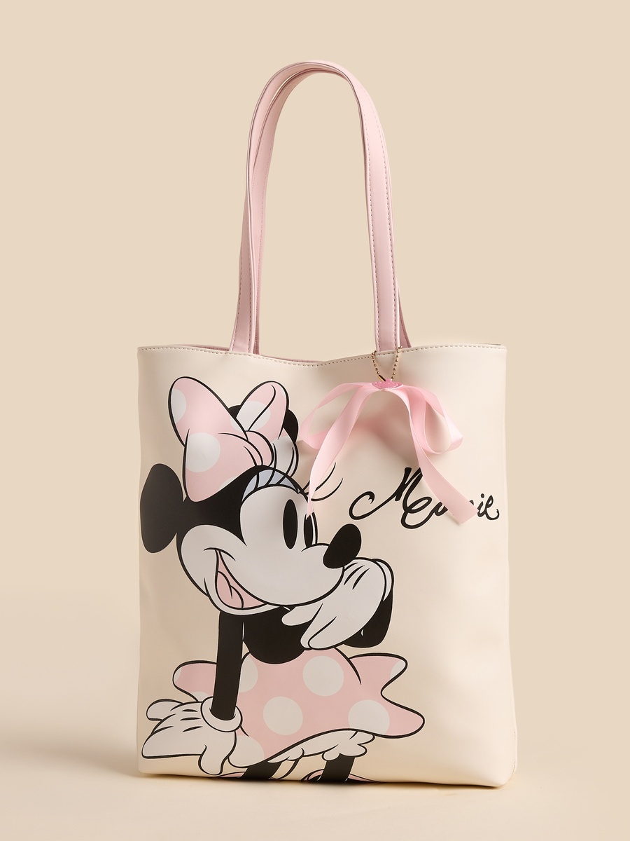Minnie Mouse Print Tote Bag with Button Closure