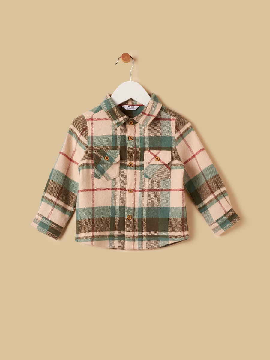 Checked Shirt and Printed Cotton T-Shirt Set