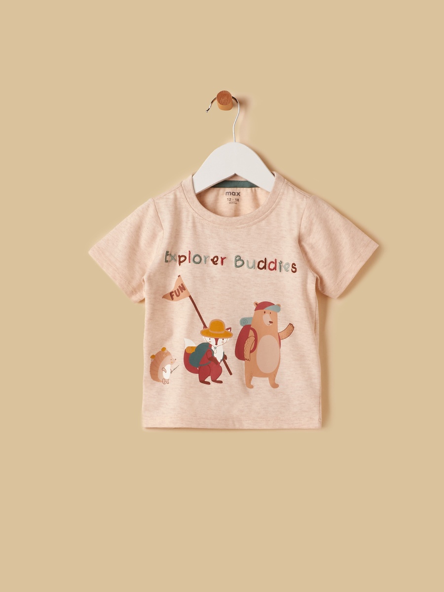 Checked Shirt and Printed Cotton T-Shirt Set