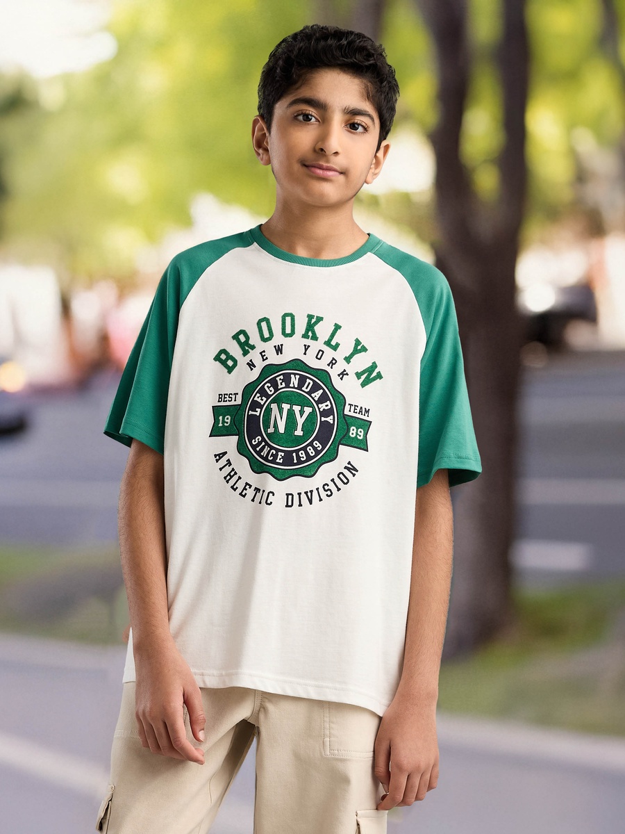 Varsity Print T-Shirt with Raglan Sleeves