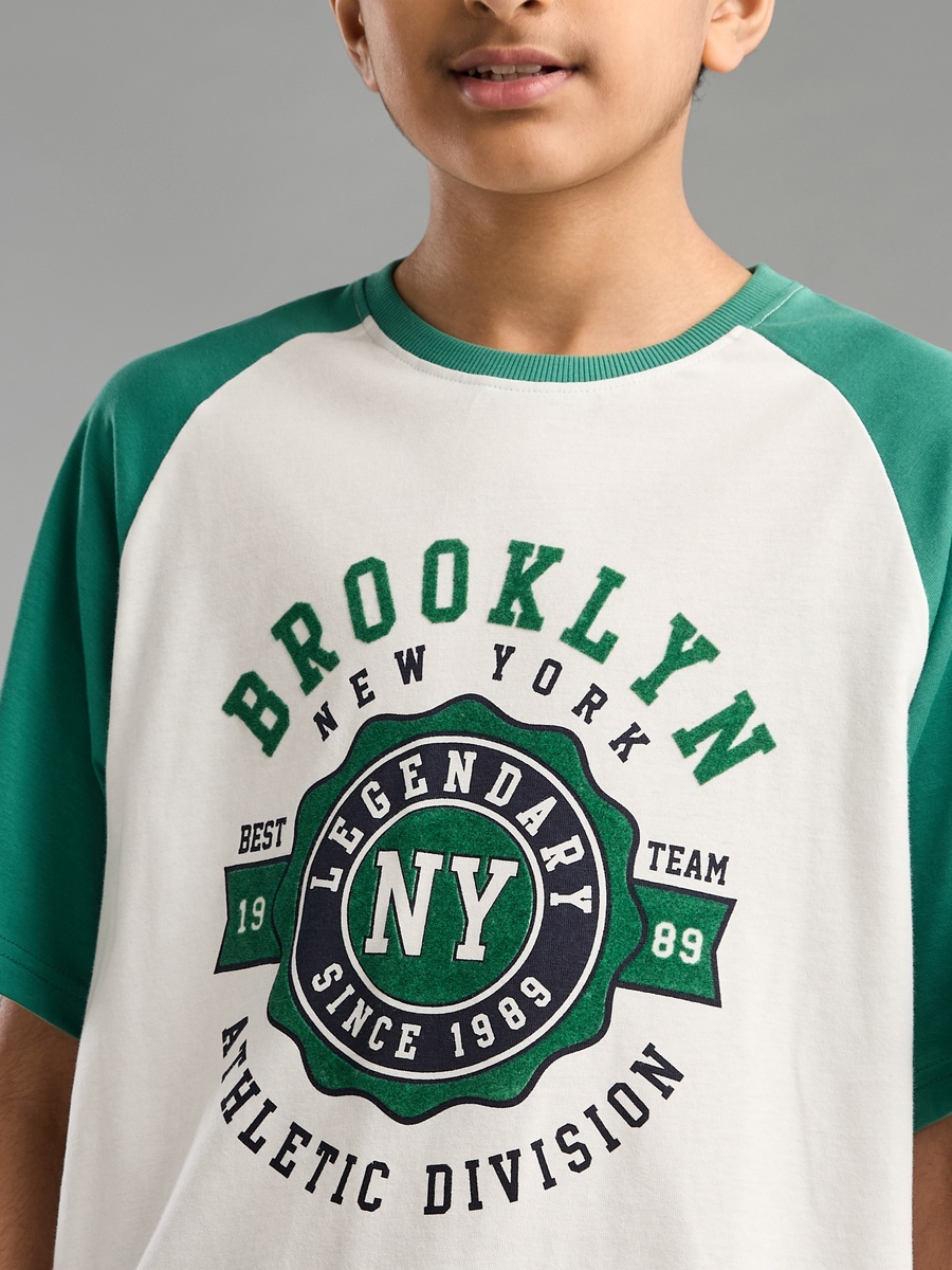 Varsity Print T-Shirt with Raglan Sleeves