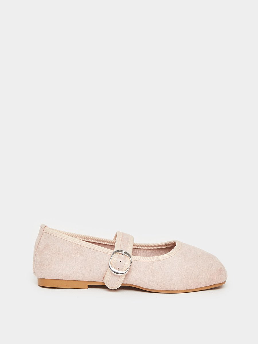 Girls Beige Buckle Ballerinas