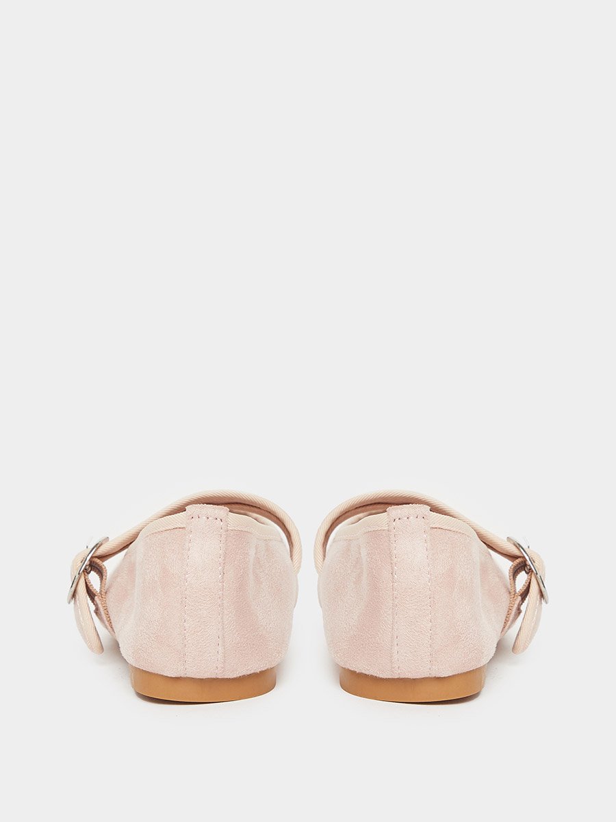 Girls Beige Buckle Ballerinas