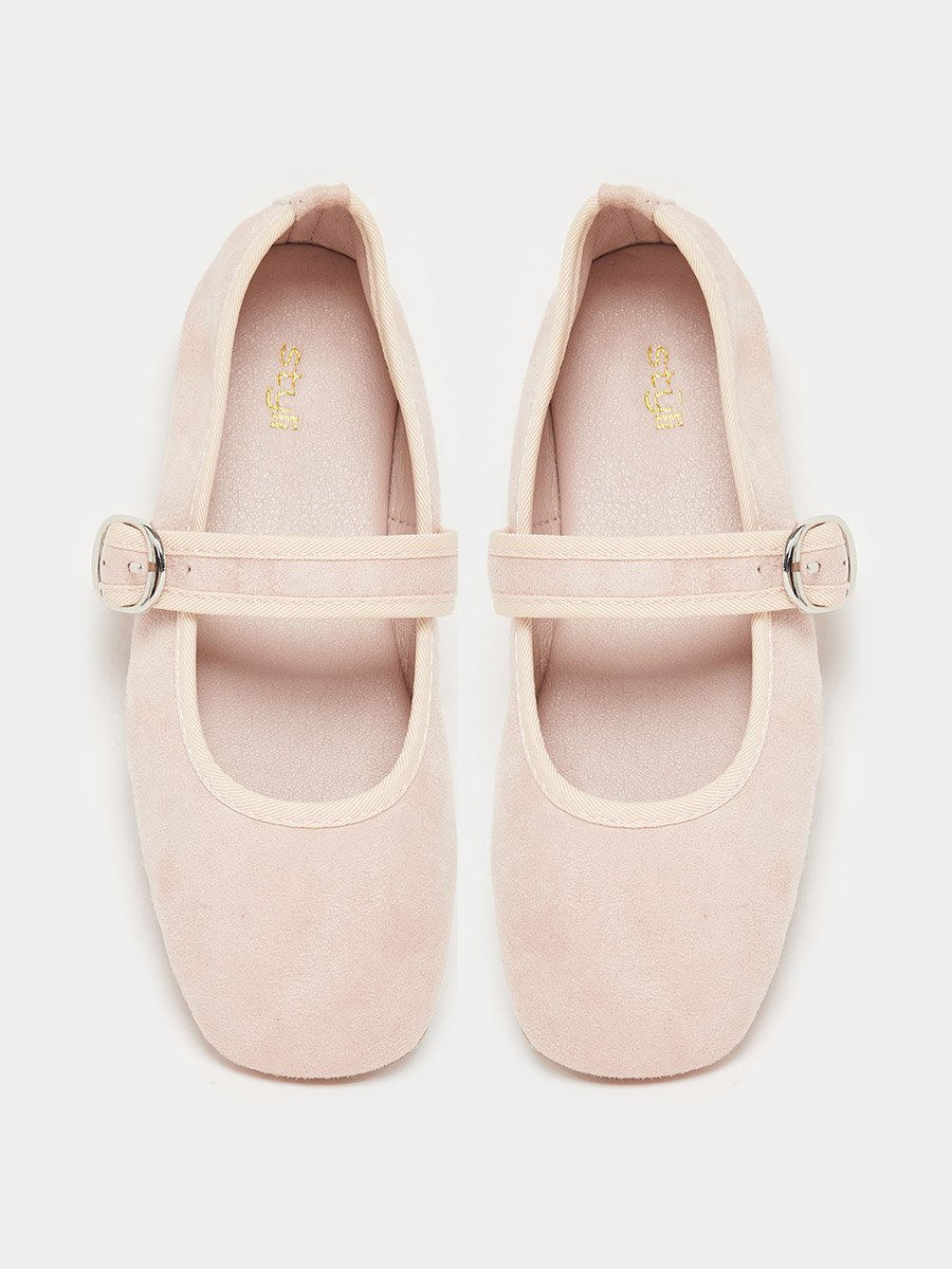 Girls Beige Buckle Ballerinas