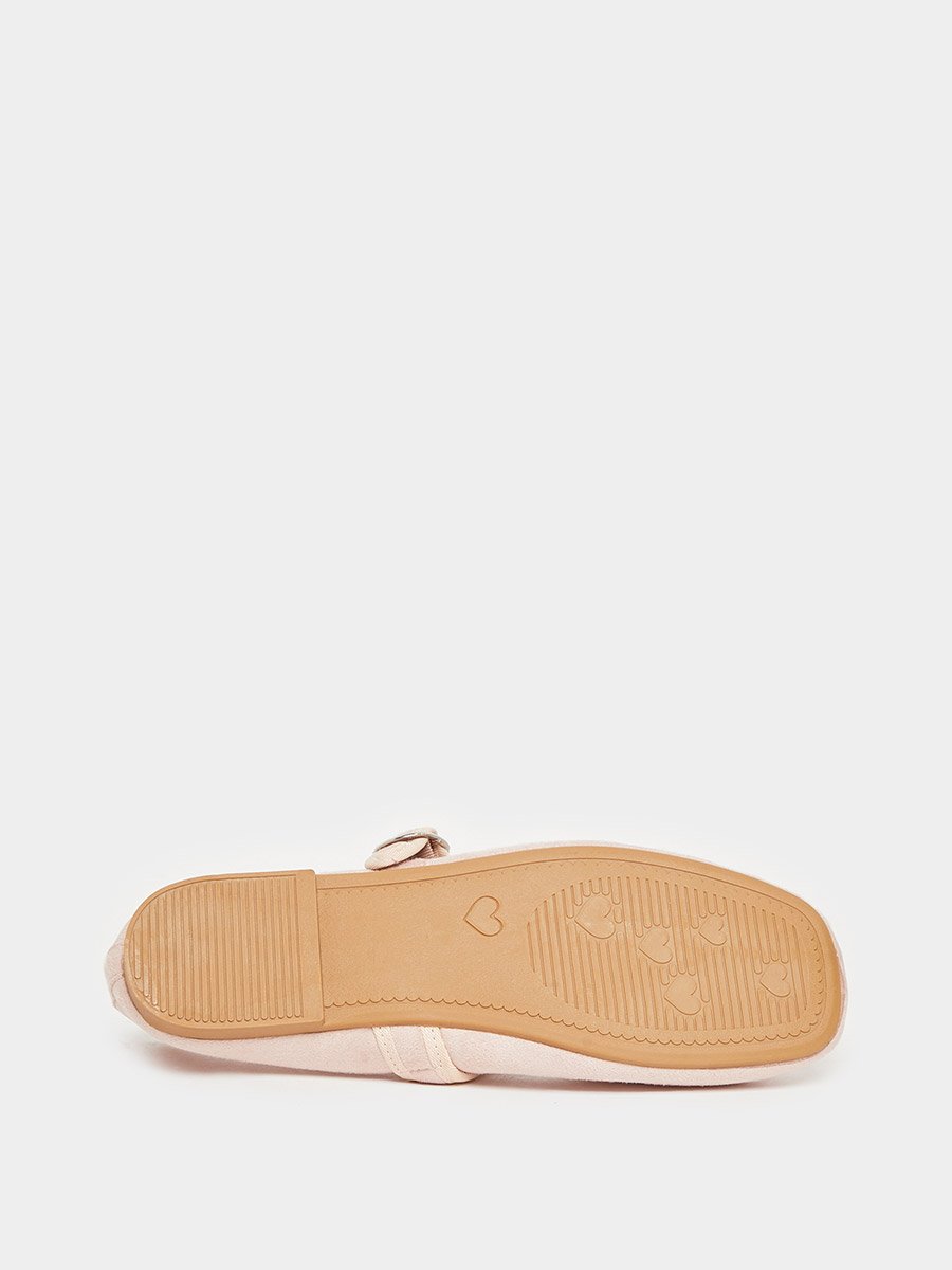 Girls Beige Buckle Ballerinas