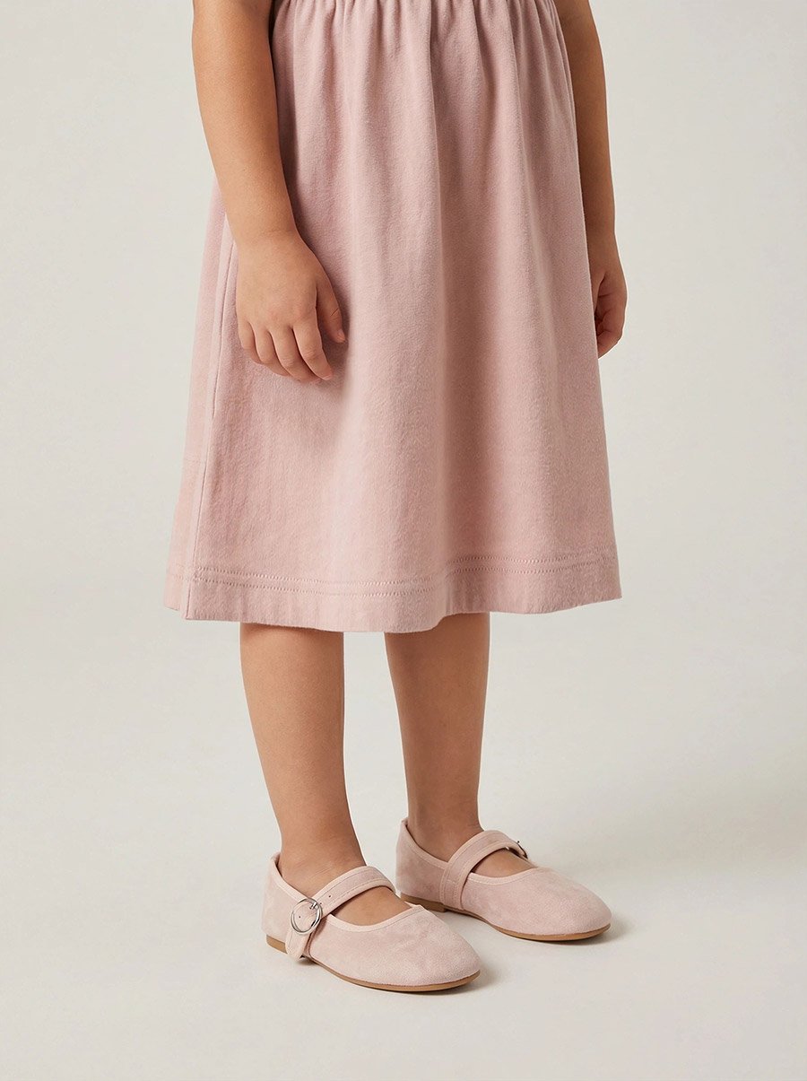 Girls Beige Buckle Ballerinas