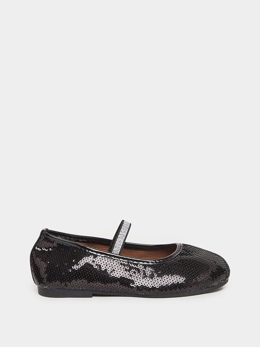 Girls Black Sequin Ballerinas