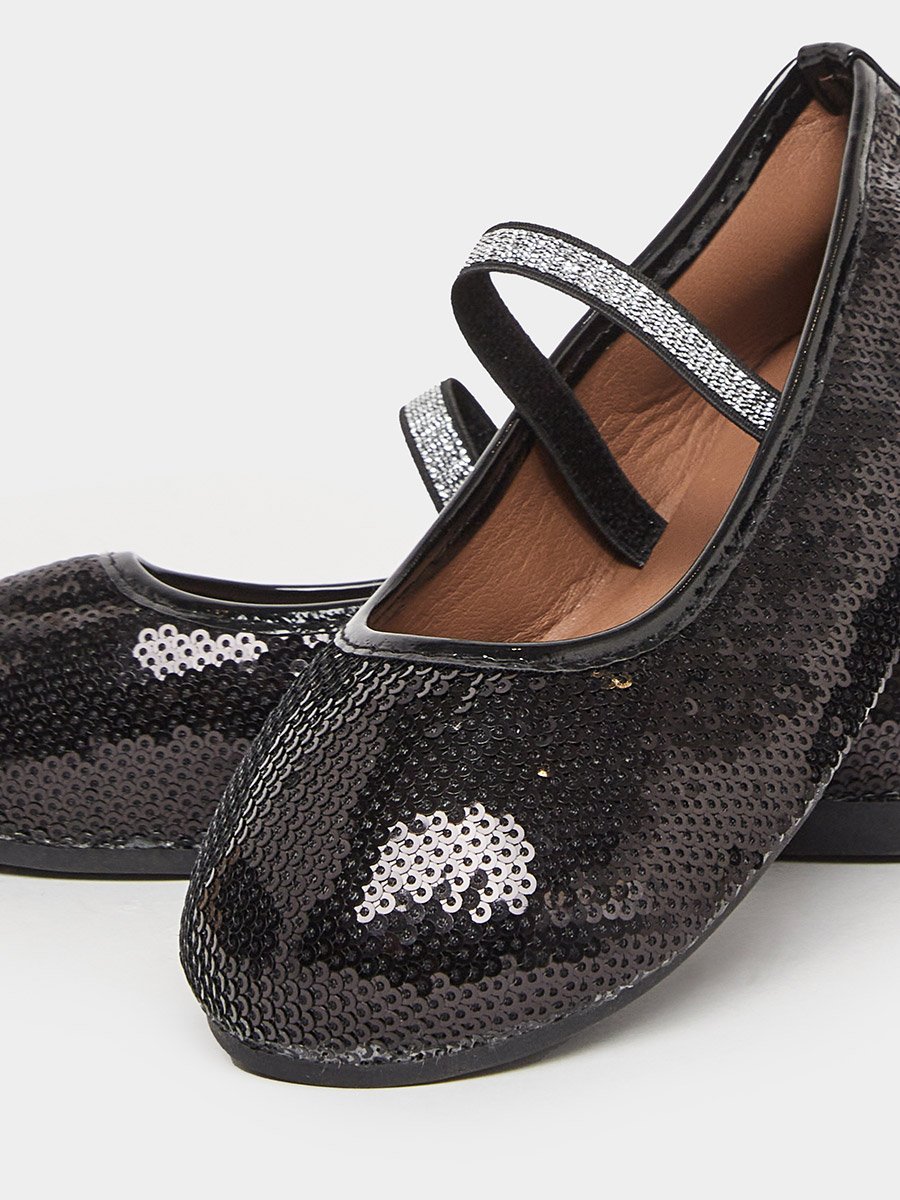 Girls Black Sequin Ballerinas