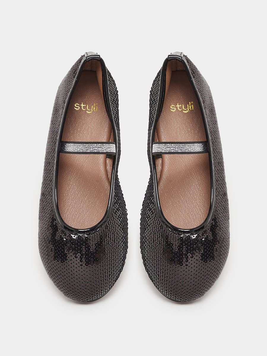 Girls Black Sequin Ballerinas