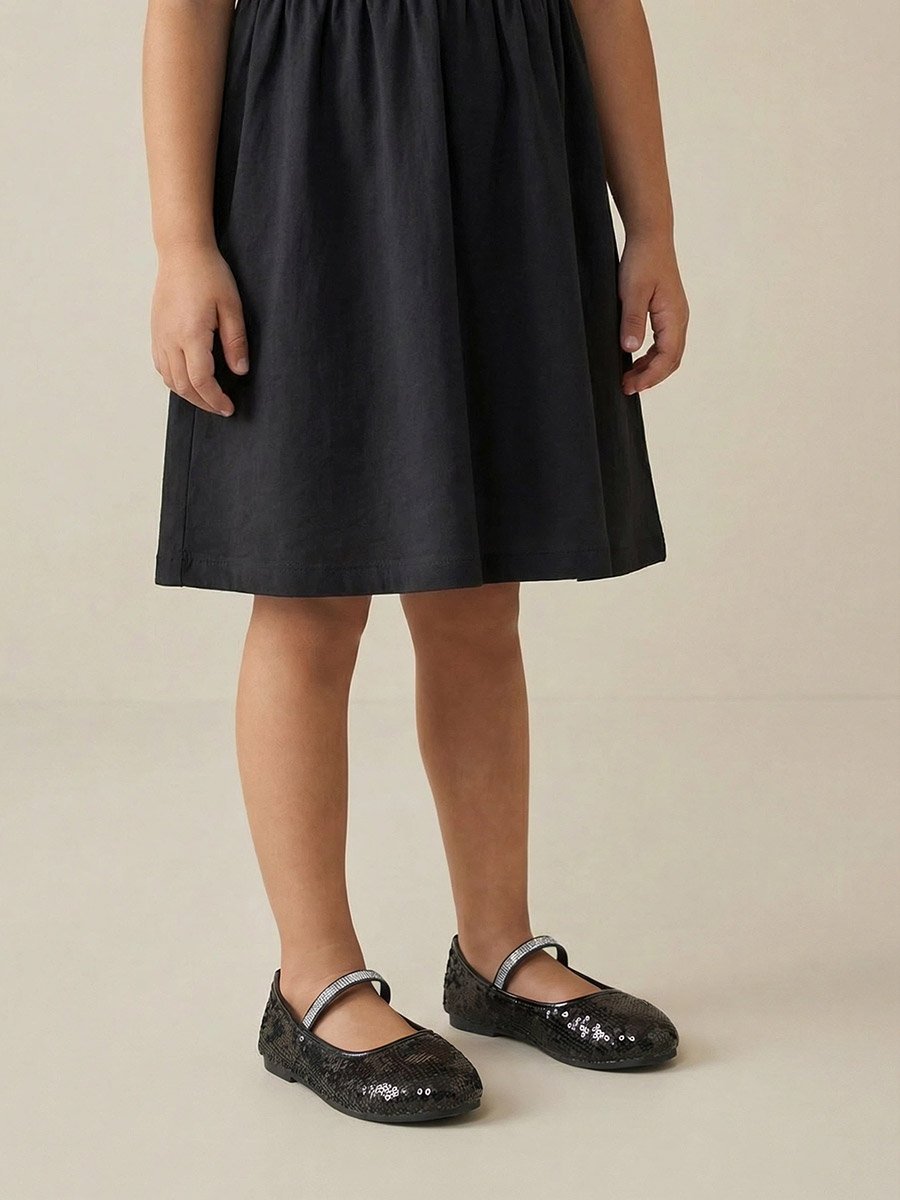 Girls Black Sequin Ballerinas
