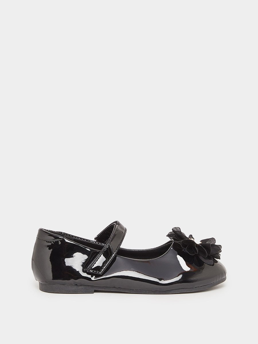 Black Patent Ballerinas with Flower Detail