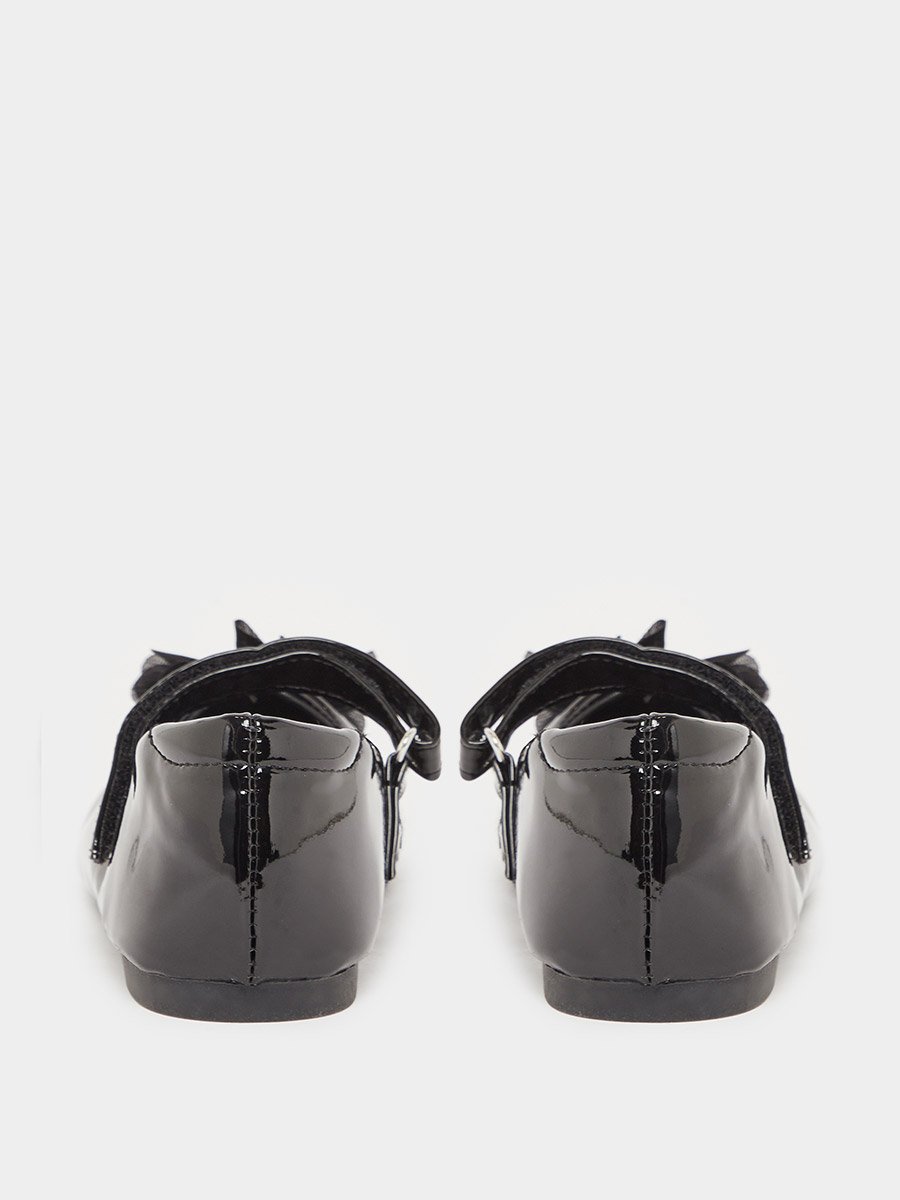 Black Patent Ballerinas with Flower Detail