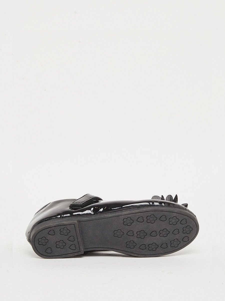 Black Patent Ballerinas with Flower Detail