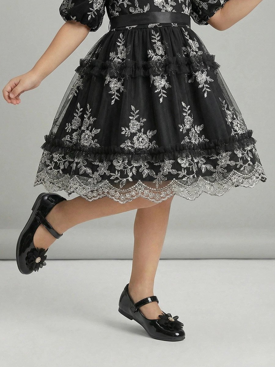 Black Patent Ballerinas with Flower Detail