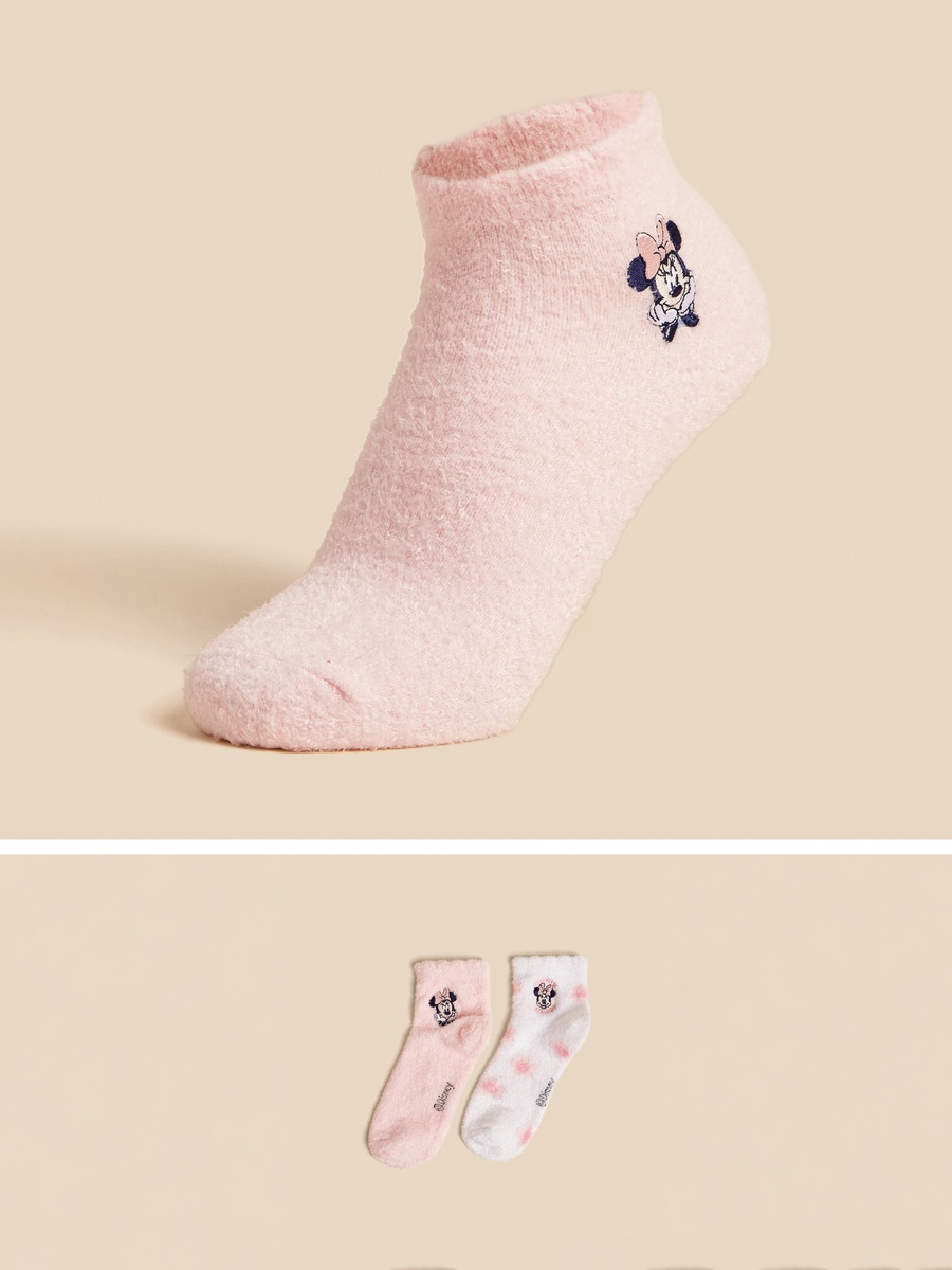 Pack of 2 - Minnie Mouse Print Ankle Length Cosy Socks