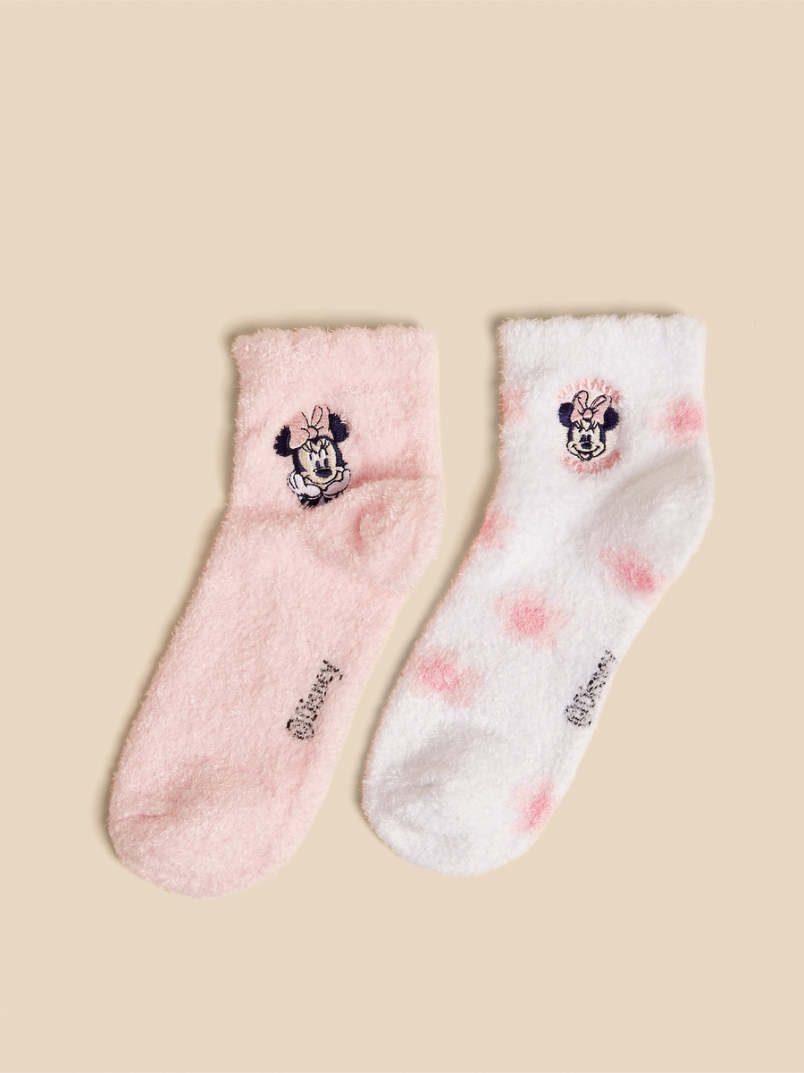 Pack of 2 - Minnie Mouse Print Ankle Length Cosy Socks