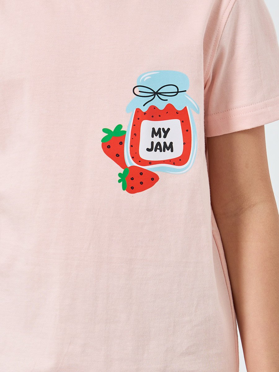 Girls Pink Graphic Print Cotton T-Shirt
