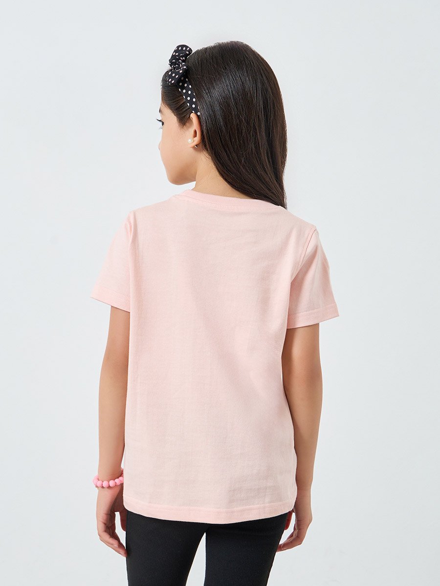 Girls Pink Graphic Print Cotton T-Shirt