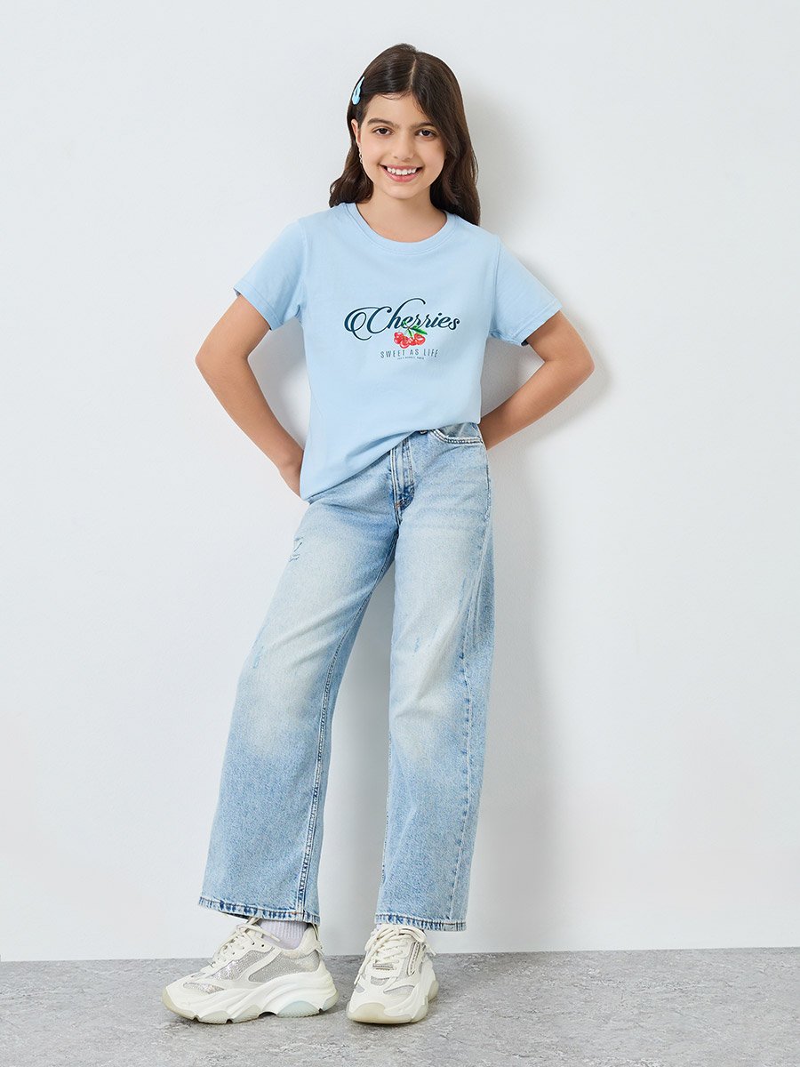 Girls Blue Graphic Print T-Shirt
