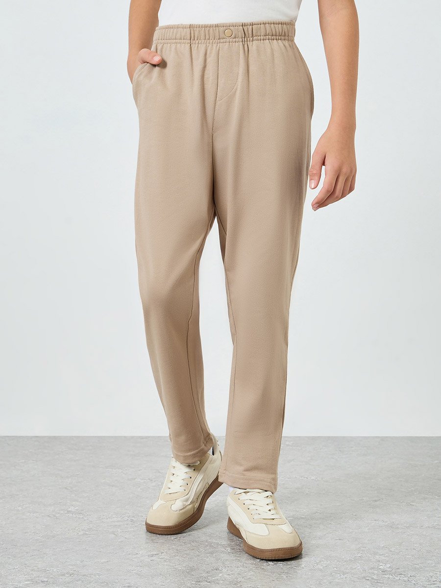Boys Beige Cotton Joggers