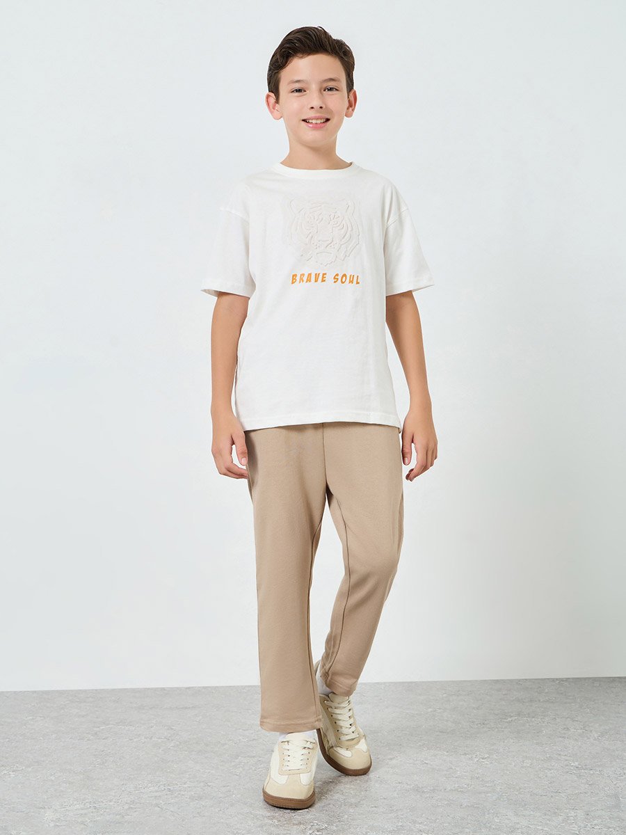 Boys Beige Cotton Joggers