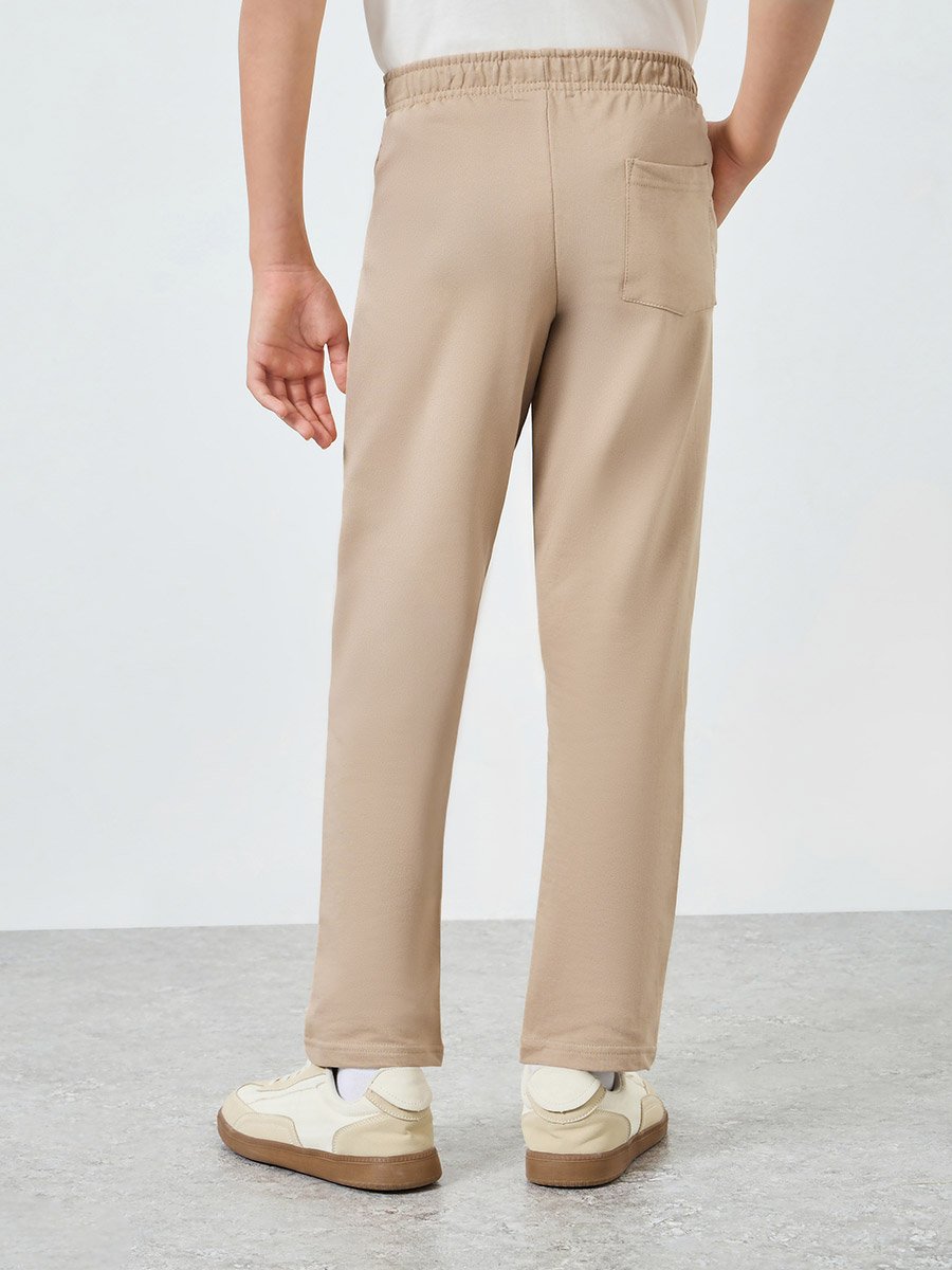 Boys Beige Cotton Joggers
