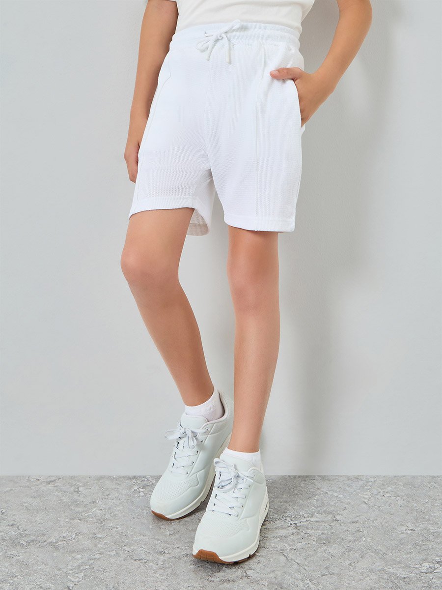 Kids Off White Cotton Knit Shorts