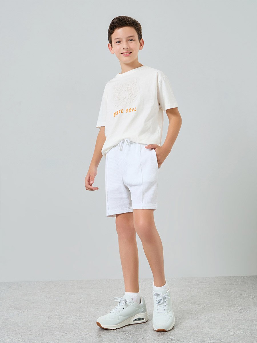 Kids Off White Cotton Knit Shorts