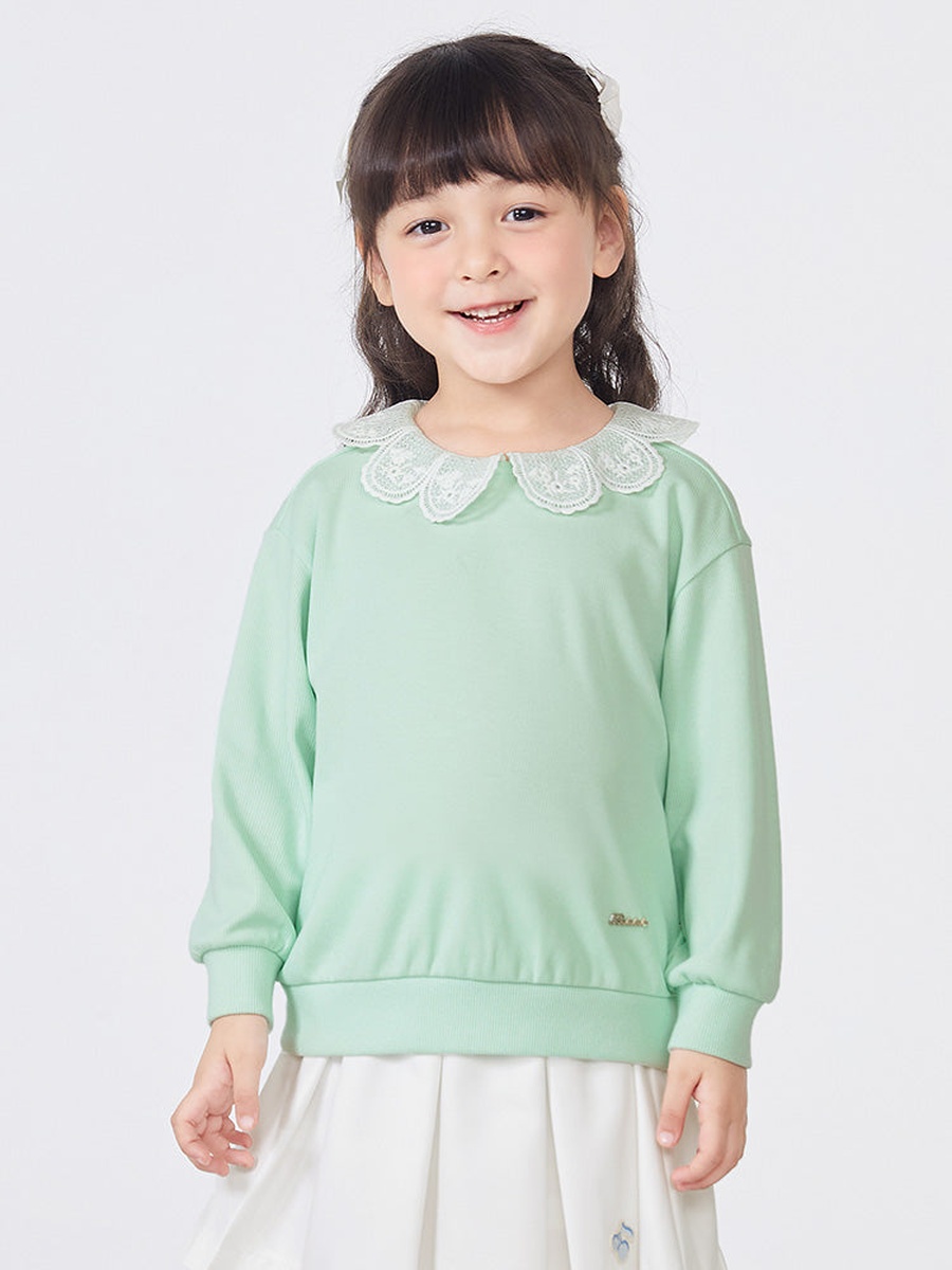 Lace Collar Ribbed Sweatshirt