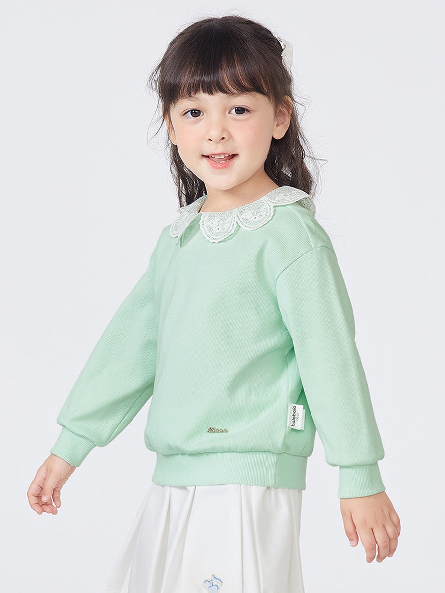 Lace Collar Ribbed Sweatshirt