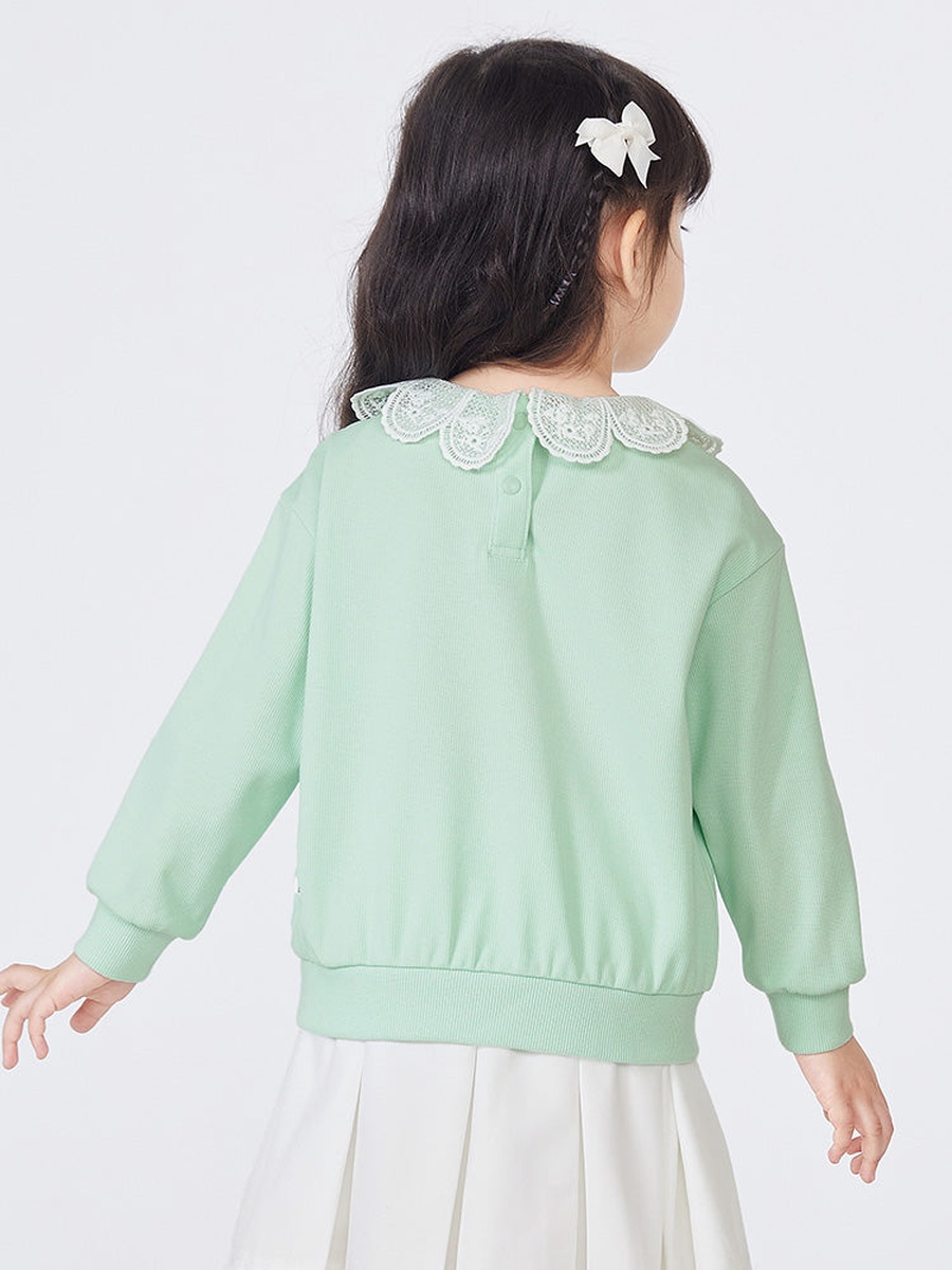 Lace Collar Ribbed Sweatshirt