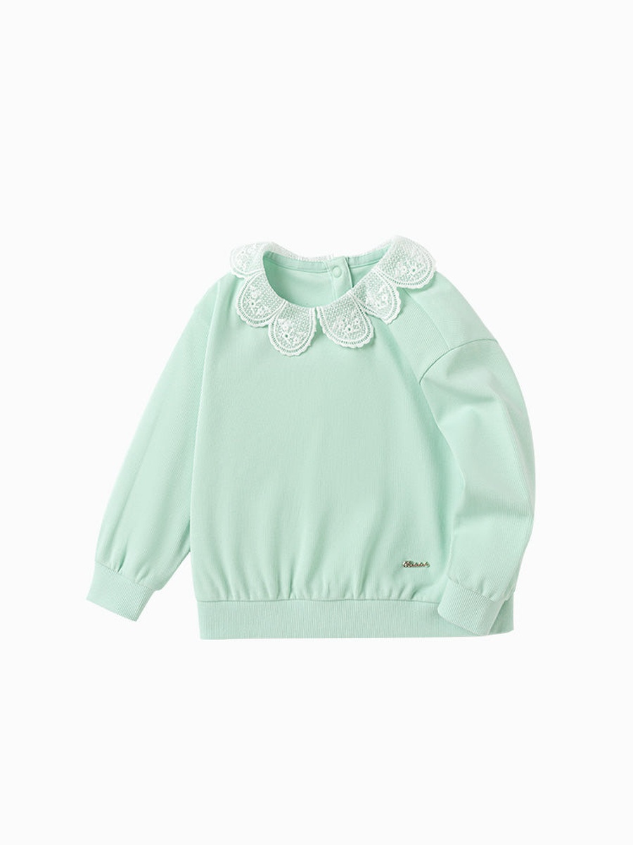 Lace Collar Ribbed Sweatshirt
