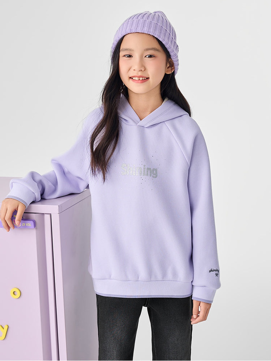 Hoodie with Print and Rhinestones