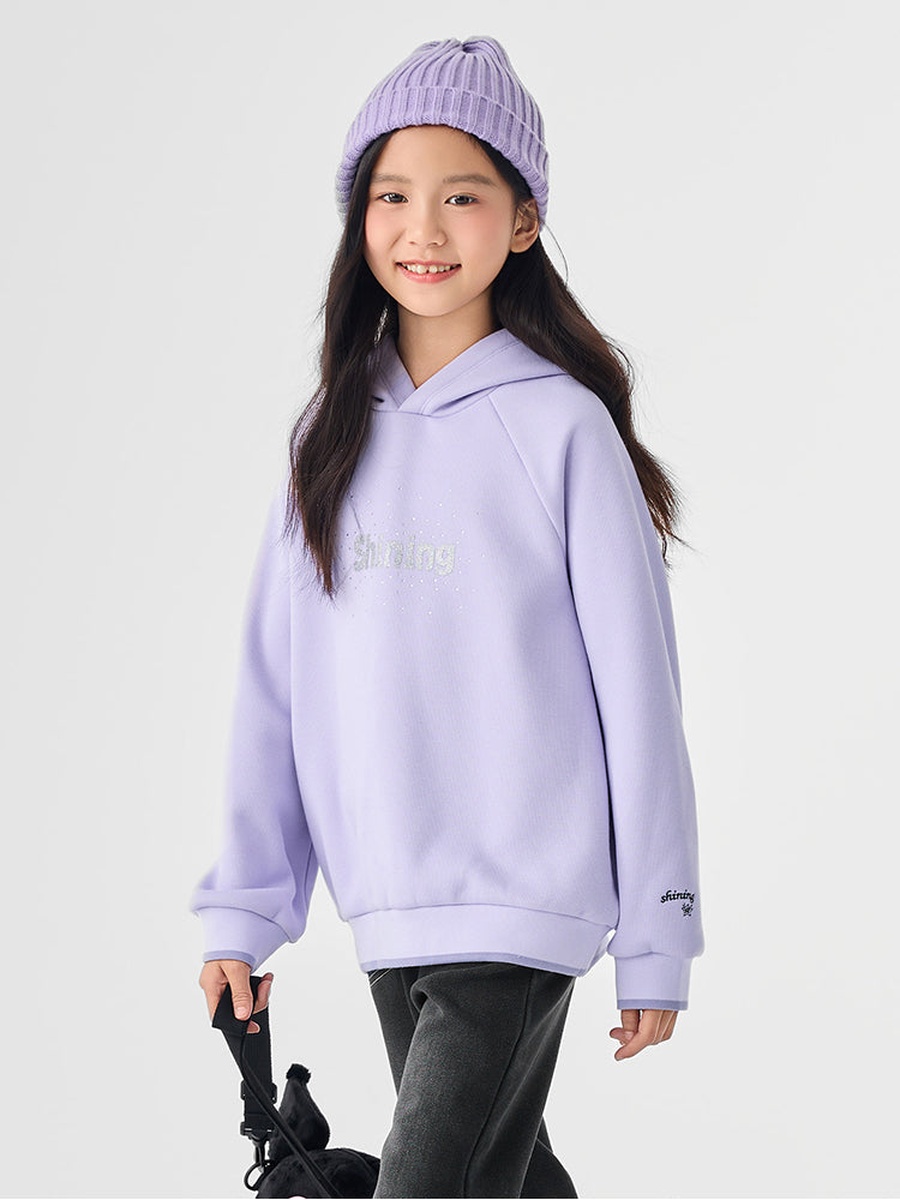 Hoodie with Print and Rhinestones