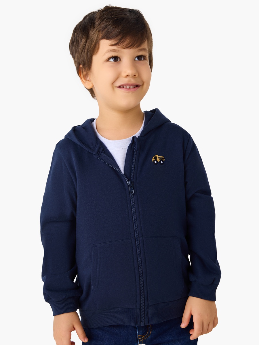 Vehicle Embroidered Zip Through Hoodie with Kangaroo Pocket