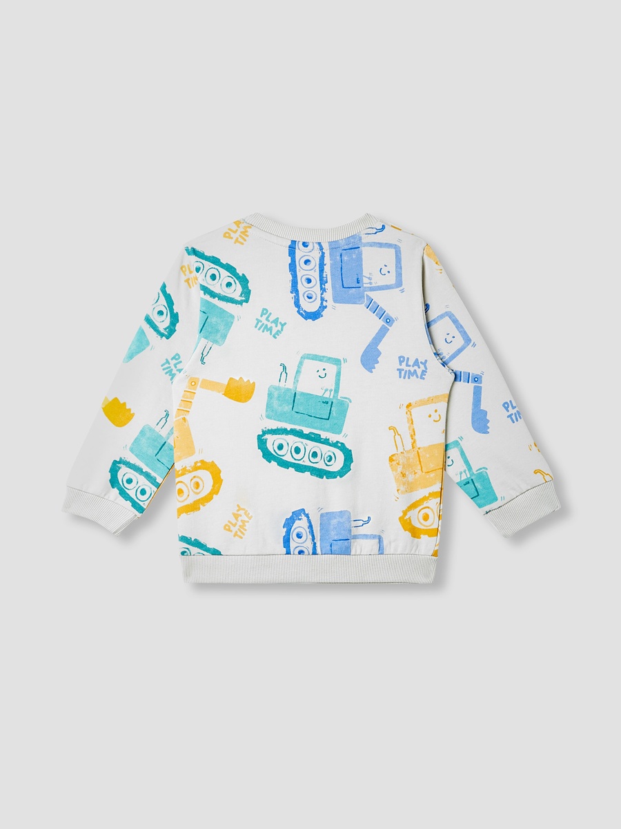 Construction Vehicle Print Sweatshirt with Long Sleeves