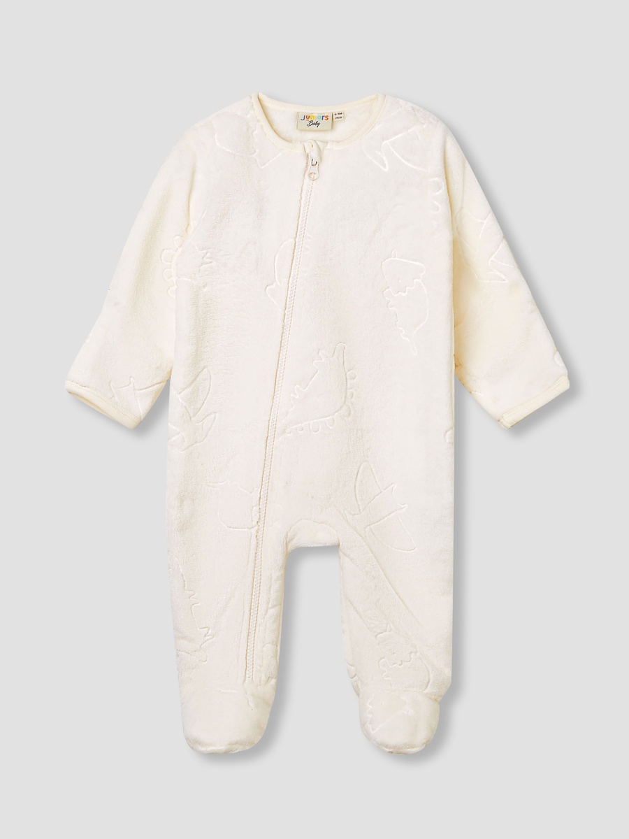 Dinosaur Embossed Coverall with Long Sleeves