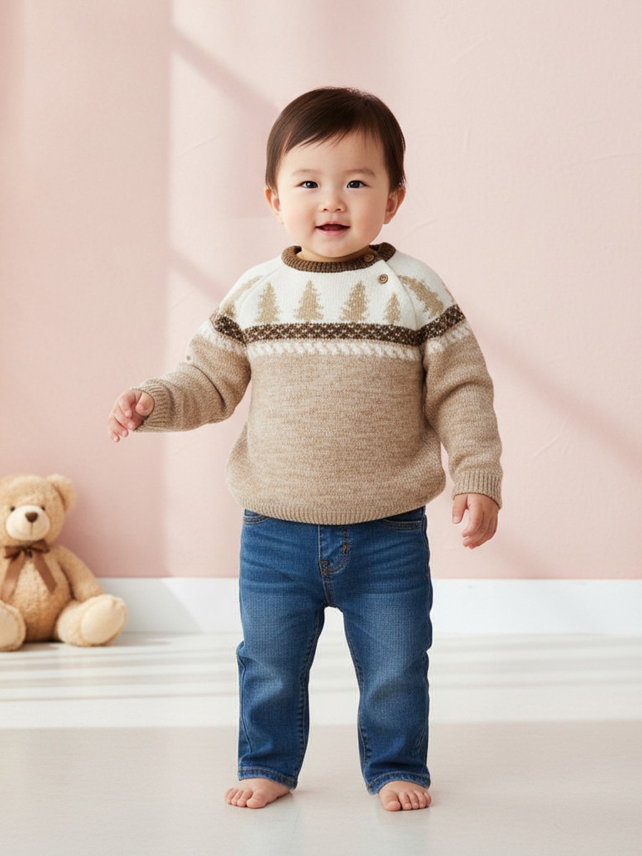 Tree Print Pullover with Long Sleeves