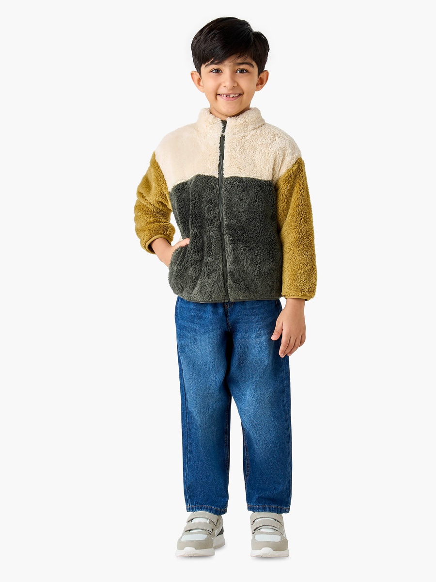Colourblock Fleece Jacket with Zip Closure