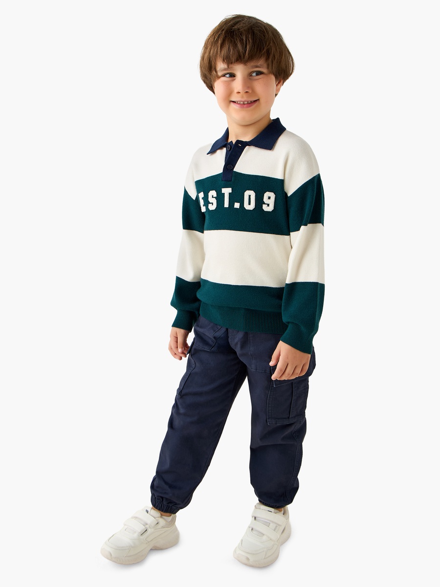 Colourblock Polo Sweater with Long Sleeves