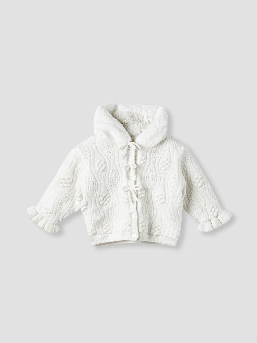 Textured Hooded Cardigan with Long Sleeves